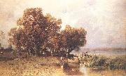 Meszoly, Geza Fishermens Hut at the Lake Balaton oil on canvas